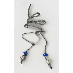 Vintage Sterling Silver 925 Murano Glass Pearl Bead Lariat Necklace Classic 39”